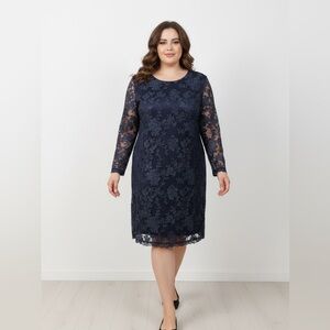 Dress the Population Midnight Blue Sequins Lace Long Sleeve Dress